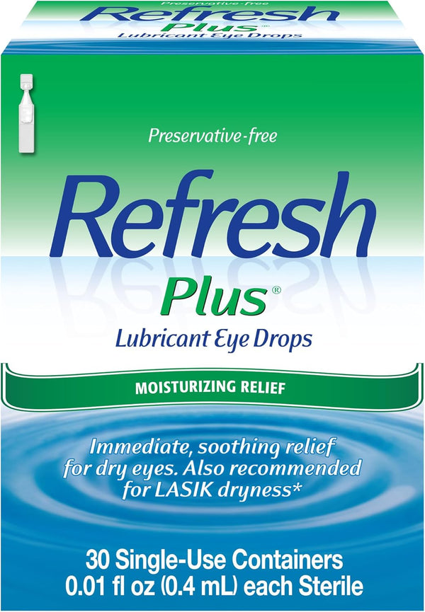Refresh Plus Lubricant Eye Drops, Preservative Free, Single Use Containers, 30 Count 30 Count (Pack of 1)