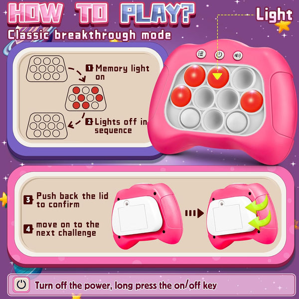 Quick Push Game?Pop Game Fidget Toys, Fast Push Bubble Game, Handheld Puzzle Game Sensory Toys ?Light up Push Pop Game for Kids 3-12 Girls and