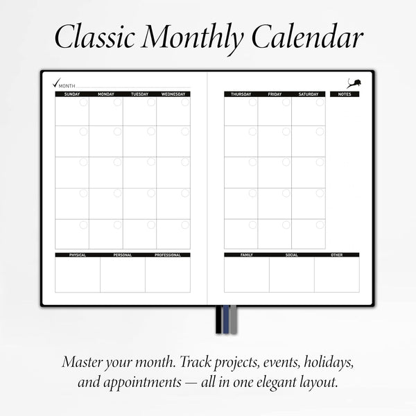 Daily Planner, Calendar & Life Organizer to Improve Time-Management, Productivity & Happiness | Vegan Leather Hardcover Notebook with Blank Dates,