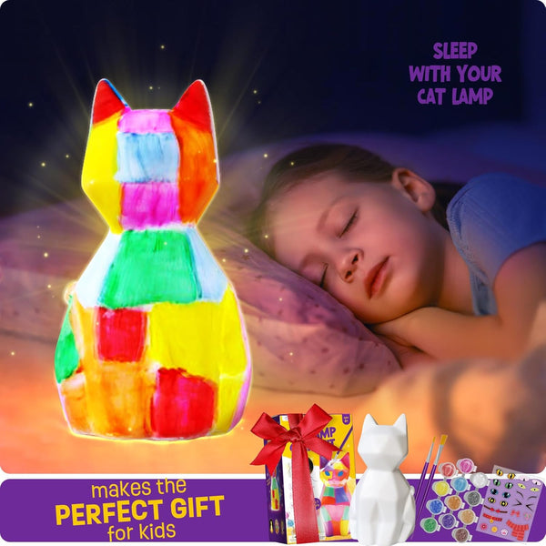 Paint Your Own Cat Lamp Kit, Arts and Crafts for Kids Ages 8-12, Art Supplies Painting kit for Kids 6-12, Cat Night Light Toys Girls Boy Birthday