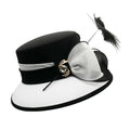 June'S Young Women Church Hats Formal Dress Derby Hats with Feather Elegant Bucket Hats (Black/White)