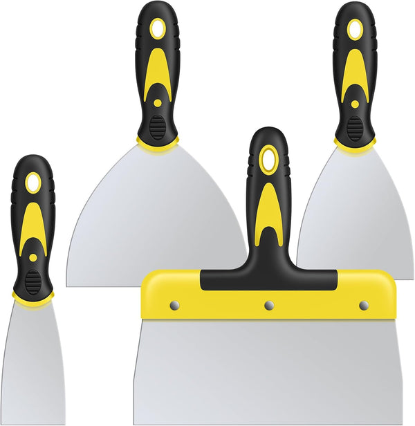 Dekeones Putty Knife Set, 4PCS Stainless Steel Scraper Paint Tool with Comfortable Grip for Drywall Repair, Wallpaper Removal and Plaster