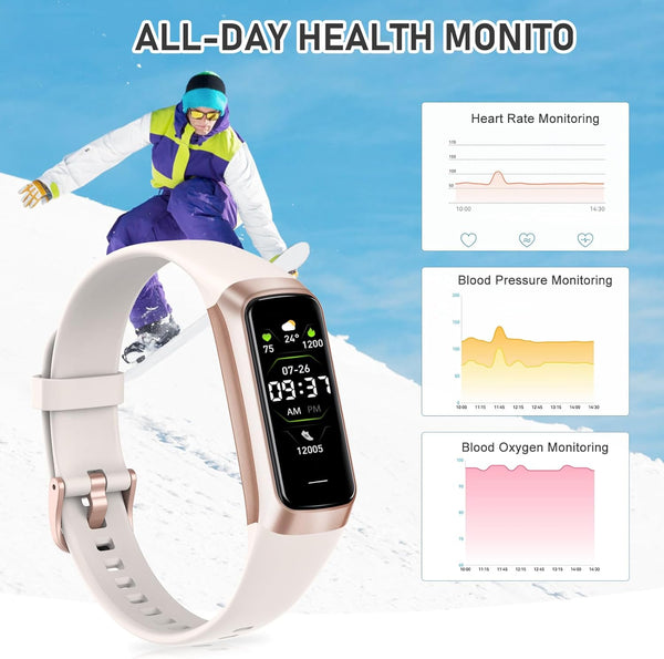 Fitness Tracker with Heart Rate, Blood Pressure, Sleep Tracking, Calorie Tracking, Activity Tracker with 1.1" AMOLED Color Screen, Waterproof Step