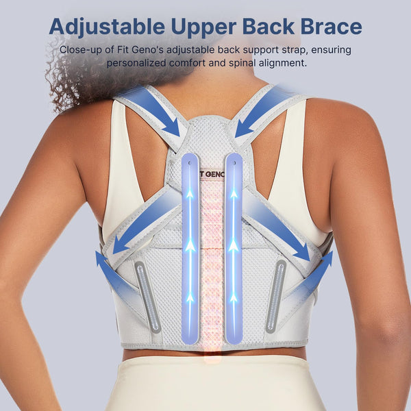 Fit Geno Posture Corrector for Women & Men: Adjustable Lightweight Upper Back Brace for Neck Shoulder & Upper Back Pain Relief - Improve Posture
