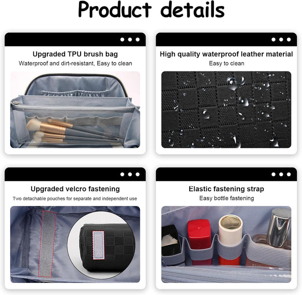 BOYATU Travel Makeup Bag Organizer Cosmetic Bag: 3 Pcs Set Make up Bags for Women with Handle - Waterproof Vegan Leather Toiletry Bags with