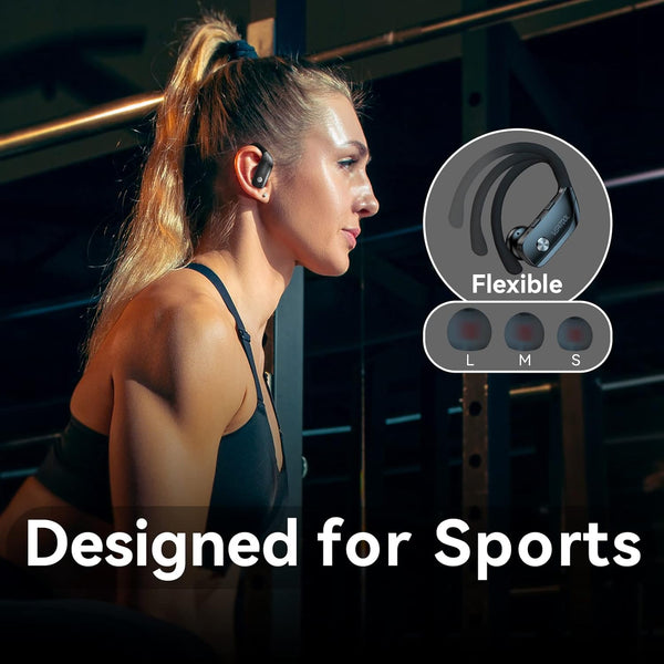 Bmani Wireless Earbuds Bluetooth Headphones 48Hrs Play Back Sport Earphones with LED Display Over-Ear Buds with Earhooks Built-In Mic Headset for