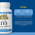 Natural Factors, Vitamin D3 5000 IU (125 Mcg), Supports Strong Bones, Muscles and Immune Function, 360 Softgels