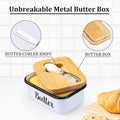 LANDNEOO Butter Dish with Lid and Butter Curler Knife - Unbreakable Stainless Steel Keeper Container with Double Silicone Sealing, for Kitchen