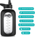 64 Oz Glass Water Bottle with Straw and Handle, Half Gallon Sports Motivational Water Jug Flask with Silicone Sleeve, Large Water Cup with Time