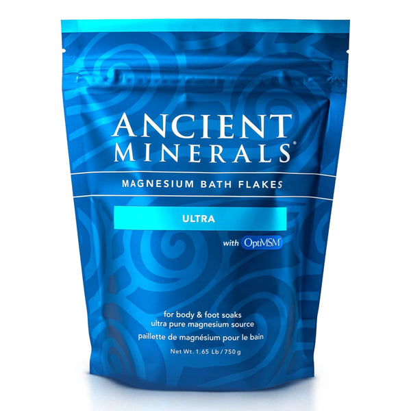 Ancient Minerals Magnesium Bath Flakes Ultra with Optimsm - Resealable Magnesium Bag of Zechstein Chloride Alternative to Epsom Bath Salt (1.65 Lb)