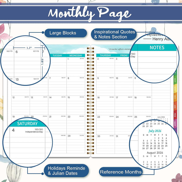 2025-2026 Planner - Academic Planner 2025-2026, July 2025 - June 2026, Weekly & Monthly Planner, 6.4" X 8.5", Colorful Tabs, Back Pocket,