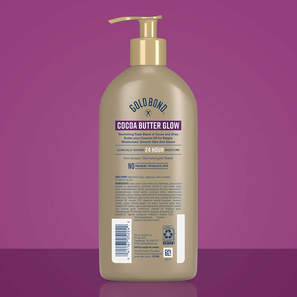 Gold Bond Cocoa Butter Glow Daily Hydrating Lotion with Shea Butter, Cocoa Butter & Coconut Oil, Exfoliating Moisturizer for Dry Skin, 14 oz. 14