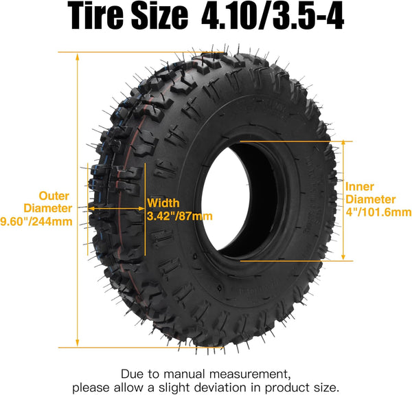 FVRITO 2 Pack of 4.10-4 410-4 4.10/3.50-4 Tire with Inner Tube for Lawn Mowers Garden Rototiller Snow Blower Mowers Hand Truck Wheelbarrow Go Cart
