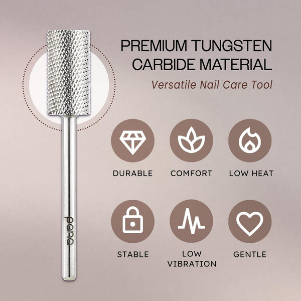 Pana 3/32" Flat Top Nail Carbide Bit - Silver Large Barrel Head (Grit: Fine - F) for Electric Dremel Drill Machine