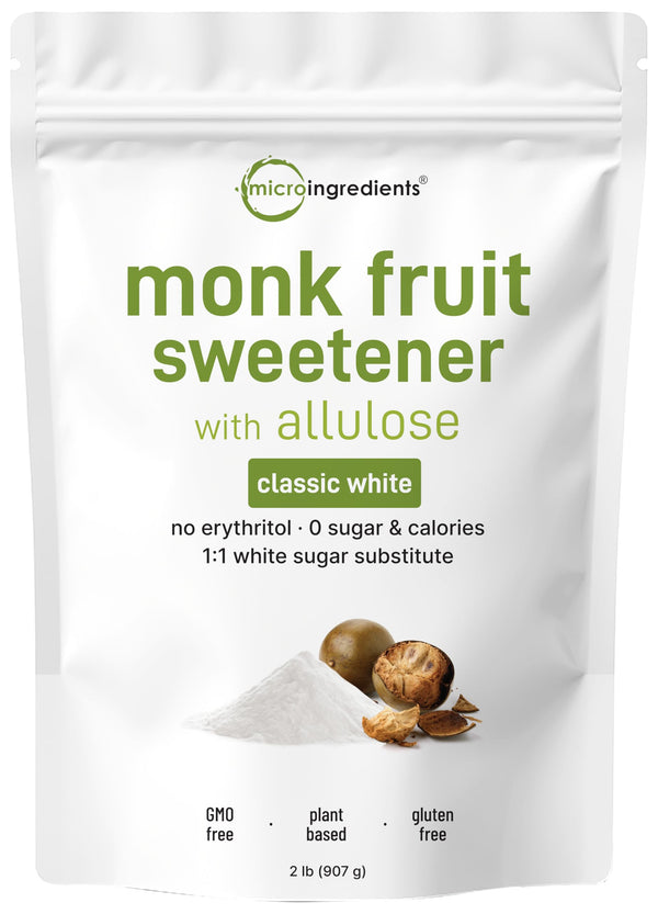 Monk Fruit Sweetener with Allulose, 2 lbs | No Erythritol | No Aftertaste, 1:1 White Sugar Substitute, Keto & Vegan Friendly, Zero Calorie | Great