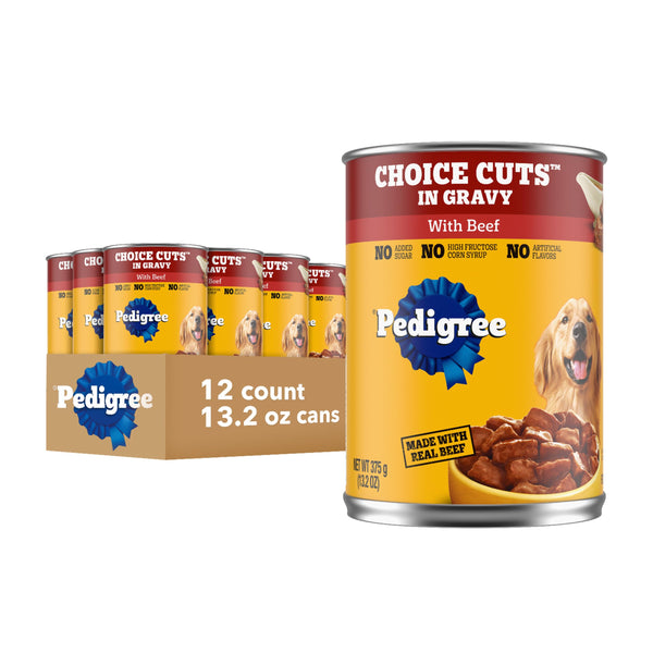 Pedigree Choice Cuts in Gravy Adult Canned Soft Wet Dog Food with Beef, 13.2 Oz. Cans (12 Count, Pack of 1)