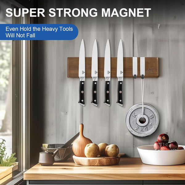 ENOKING Magnetic Knife Holder for Wall, 10 Inch Powerful Magnetic Knife Holder for Refrigerator, Knife Magnetic Strip No Drilling Acacia Wood Wall
