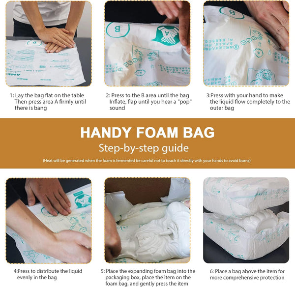Foam Bag for Shipping, Pack of 8 Handy Foam Room Temperature Expanding Foam Packaging Bags, Instant Pack Quick Expanding Packaging Filler -