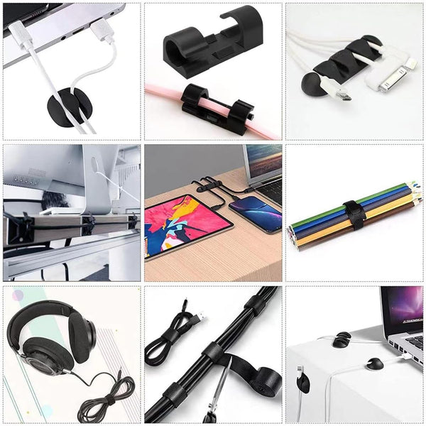 Cable Management Organizer Kit 2 Cable Sleeve Split with 41Self Adhesive Cable Clips Holder, 10Pcs and 2 Roll Self Adhesive Tie and 100 Fastening