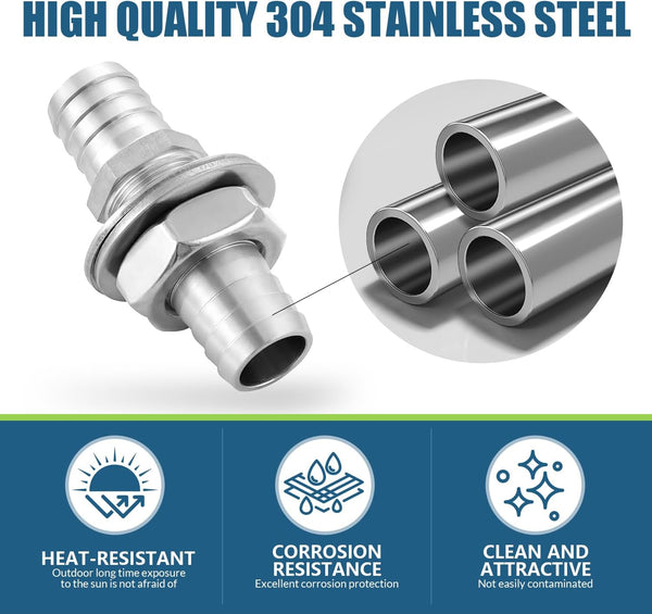Enoch'S Land 3/4" Hose Barb Thru-Bulk Bulkhead Fitting,304 Stainless Steel Straight Hex Union Fitting for Air Water Fuel