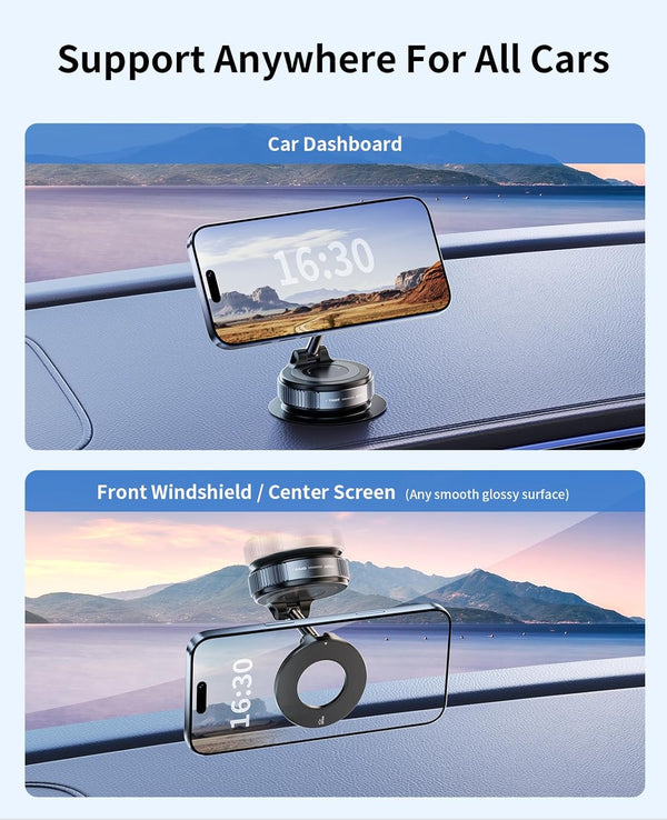 Vacuum Magnetic Phone Holder for Car,Suction Cup Phone Mount,Foldable Vacuum Magnetic Phones Stand,Magnet Car Mount for All Smartphones & All