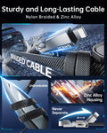 [Upgraded 2.0] SHEZI 4-In-1 USB C Cable 60W 5FT Lightning Cable MFI Certified [Fast Charging & Data Sync] Flat Braided Multi Charger Cord Combo
