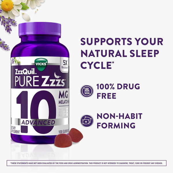 Zzzquil Pure Zzzs Advanced Melatonin Gummies, Melatonin 10Mg, Sleep Aid, with Chamomile & Lavender, Melatonin Sleep Gummies, Sleep Aids for