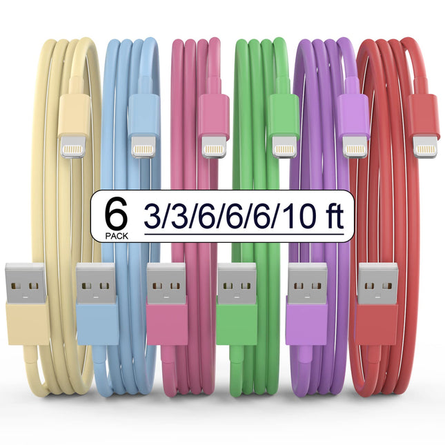 [Apple Mfi Certified] Iphone Charger, 6Pack(3/3/6/6/6/10 FT) Lightning Cable Apple Charging Fast High Speed USB Compatib