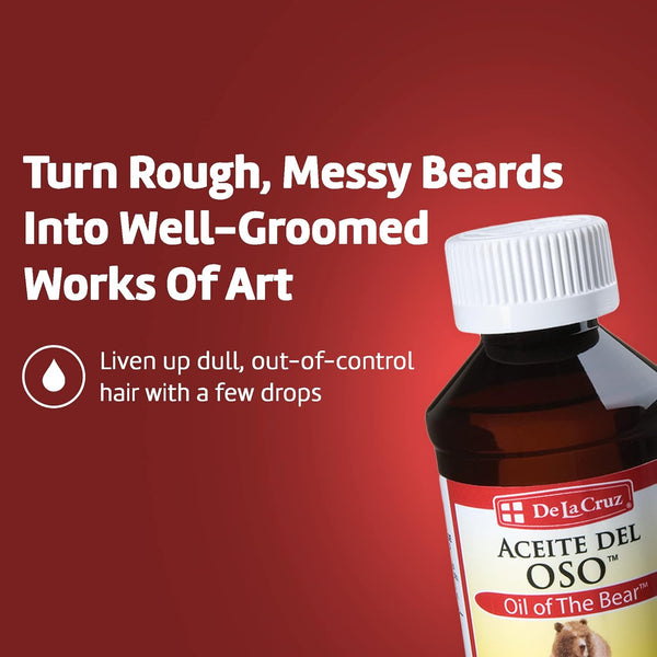 De La Cruz Oil of the Bear Beard Oil for Men - Grooming Brillantine for Hair, Mustache and Beard - Aceite Del Oso