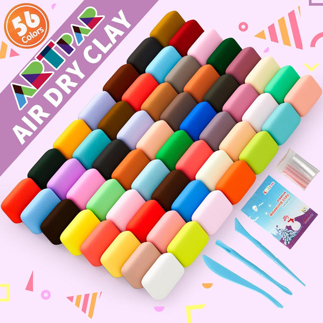 Air Dry Clay Kit,56 Colors Modeling Magic Clay for Kids,DIY Classroom Bulk Starter Sculpting Kit, Soft & Ultra Light, Ar