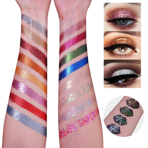 UCANBE Pro Glitter Eyeshadow Palette - Professional 16 Colors - Chunky & Fine Pressed Glitter Eye Shadow Powder Makeup Pallet Highly Pigmented