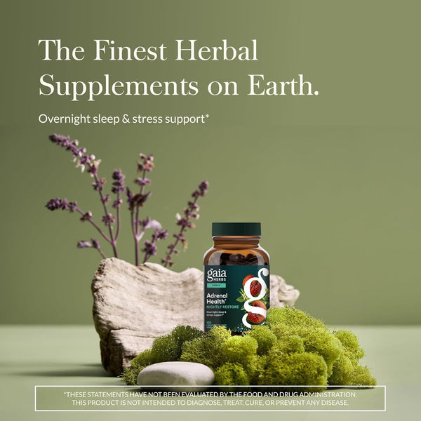 Gaia Herbs Adrenal Health Nightly Restore - Herbal Supplement with Ashwagandha, Magnolia Bark, Cordyceps, Lemon Balm, and More - 60 Vegan Liquid