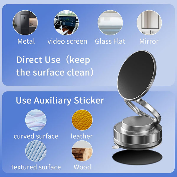 Vacuum Magnetic Phone Holder One-Handed Operation Foldable Adjustable Magnetic Phone Holder 360Â°Rotation for Car/Bathroom/Gym/Kitchen Multi-Scene
