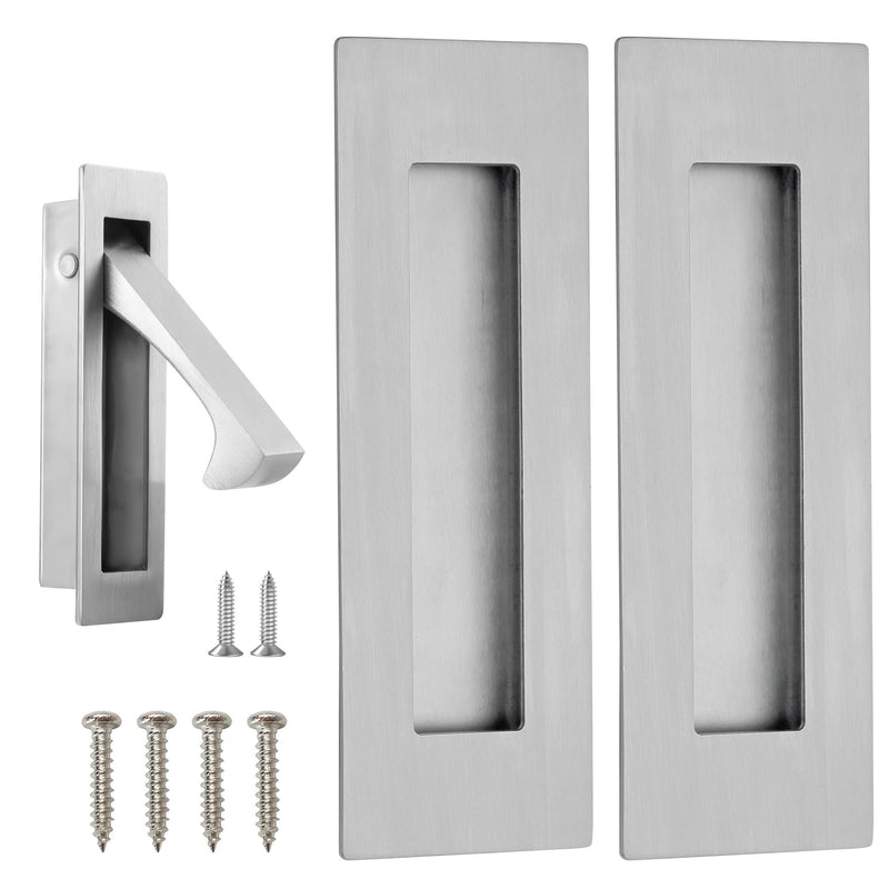 Pocket Door Pull and Edge Set, Stainless Steel Hardware Recessed Handle, Sliding Door Finger Flush Pull (Brushed Steel, 3 Pack)