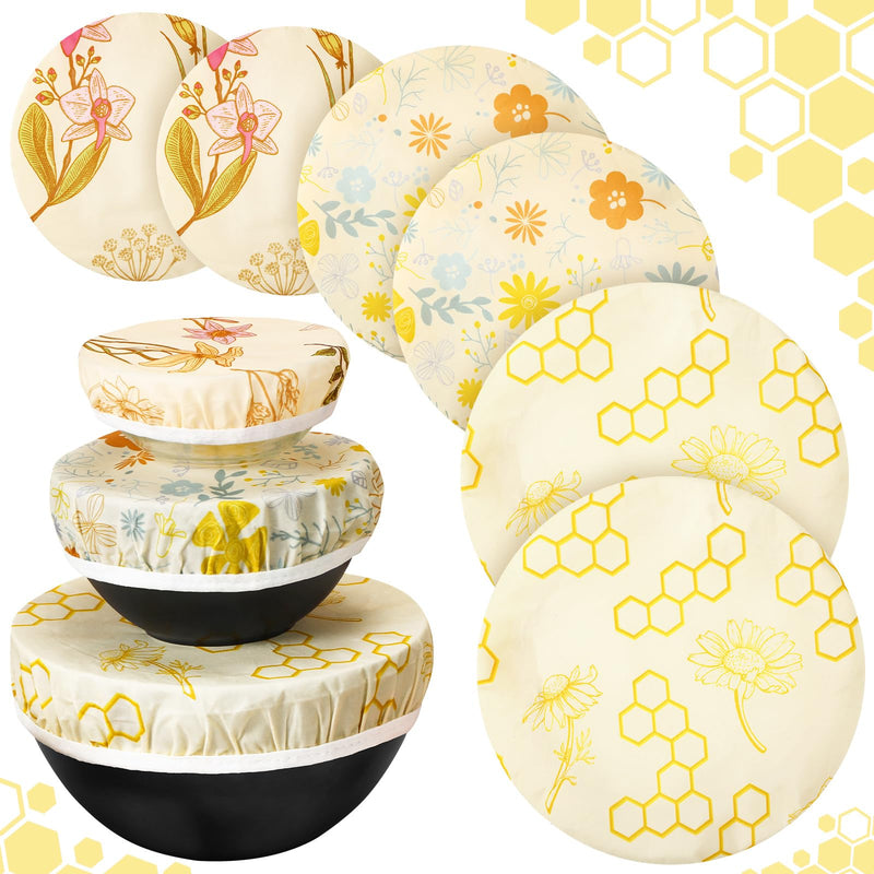 6 Pcs Beeswax Bowl Covers Reusable Cloth Bowl Covers Elastic Fabric Dish Cover Beeswax Food Wraps Cotton Kitchen Storage Containers Lids Kitchen
