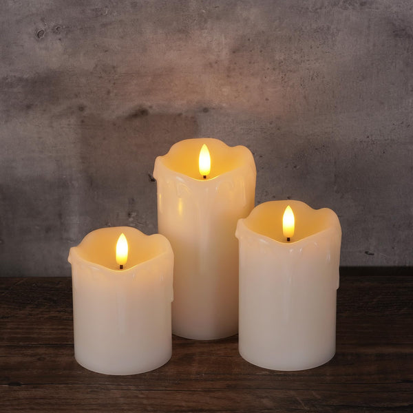 Homemory Dripping Wax Flameless LED Pillar Candles, Battery Operated with Remote Control and Timer, Set of 3, 5" H X 4" W X 6" D