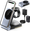 Aluminum 3 in 1 Wireless Charging Station,Foldable Wireless Charger for Apple Magsafe with Light,Portable Travel Magnetic Charger Stand for Iphone