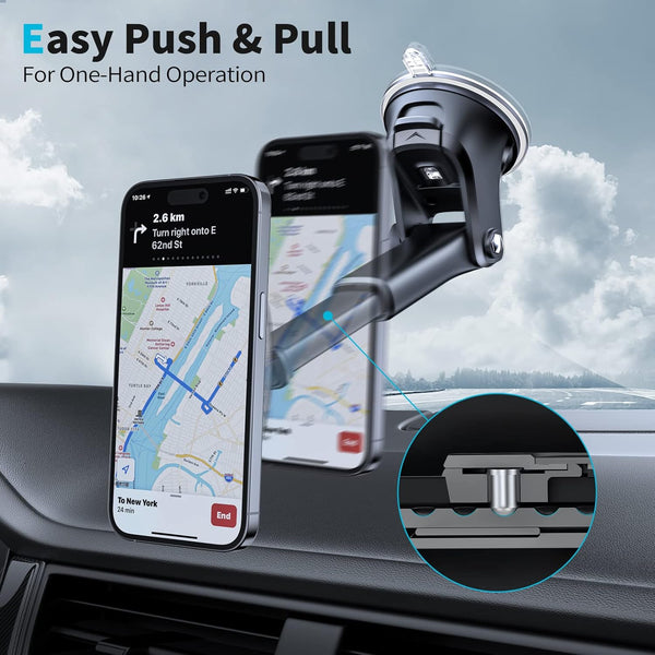 Apps2Car Magnetic Phone Mount, Dashboard Windshield Suction Cup Car Phone Holder Phone Mount with 6 Strong Magnets, Adjustable Telescopic Arm,