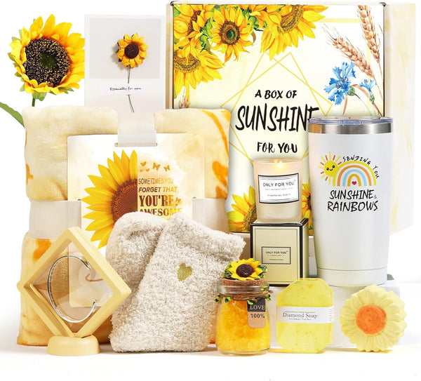 Gifts for Women, Sending Sunflower Gifts for Mom, 10 Pcs Spa Gifts for Women, Birthday Gift Sets, Gifts for Her, Unique Holiday Gift Basket for