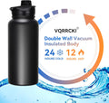 32 Oz Insulated Water Bottle with Straw Lid & Wide Mouth Lids, Stainless Steel Sports Water Bottles, Double Walled Vacuum, Leak Proof, Black