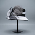 June'S Young Women Church Hats Formal Dress Derby Hats with Feather Elegant Bucket Hats (Black/White)
