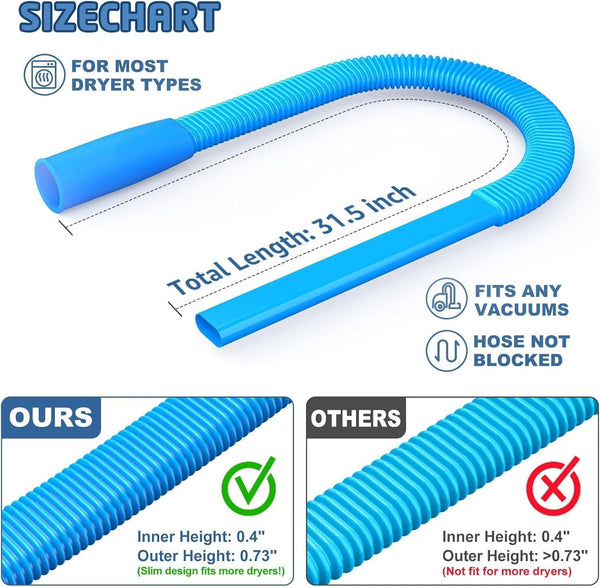 Dryer Vent Cleaner Kit Dryer Lint Vacuum Attachment with Stretch Universal Connector, Dryer Vent Cleaning Tool Vacuum Hose Lint Remover, Blue