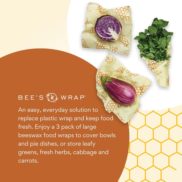 Bee'S Wrap Beeswax Wraps for Food - Honeycomb Large 3 Pack Made in USA Reusable & Organic Food Wraps, Sandwich Wrap & Bowl Covers - Eco-Friendly
