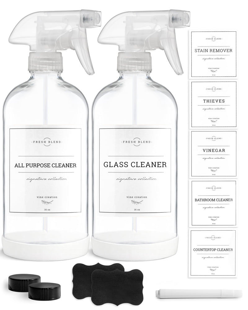 Vine Creations Glass Spray Bottles, 2 Pack Refillable Spray Bottles for Cleaning Solutions, Clear Spray Bottle for Plants, Water Spray Bottle