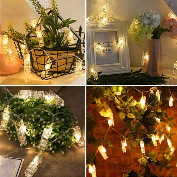 Dopheuor Photo Clip String Lights LED Fairy Clip String Lights Hanging Photo Pictures Battery Operated for Gifts Patio Christmas Bedroom Wedding