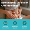 Newrhythm Probiotics 120 Billion CFU 36 Strains, 3-In-1 Probiotics for Digestive Health & Immune Support with Prebiotics & Enzymes, Probioticos