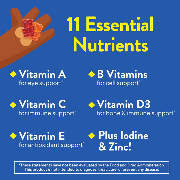 L'Il Critters Gummy Vites Daily Kids Multivitamins Assorted Fruit Flavors for Ages 2+ Toddlers & Kids, Gummy Vitamin with Vitamin C and D, 95-190