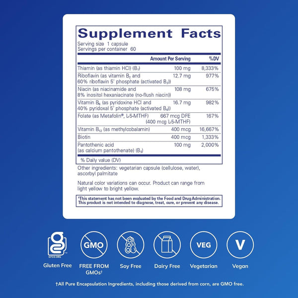 Pure Encapsulations B-Complex plus - B Vitamins Supplement to Support Neurological Health, Cardiovascular Health, Energy Levels & Nervous System