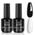 Beetles Gel Polish White Gel Polish and Black Gel Polish Kit 2 Pcs 15Ml Black and White Gel Nail Polish Soak off Led French Nail Art Manicure