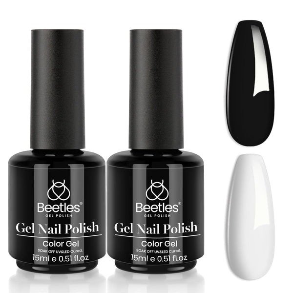 Beetles Gel Polish White Gel Polish and Black Gel Polish Kit 2 Pcs 15Ml Black and White Gel Nail Polish Soak off Led French Nail Art Manicure
